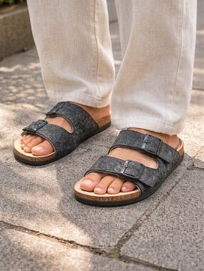 Birkenstock Arizona Gray Felt Two Strap Sandals | Cork Footbed Casual Comfort